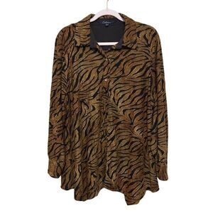 Calessa Button Up Button Up Womens 1X Mustard Black Textured Burnout Pockets